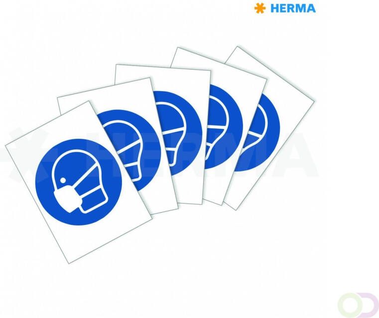 Herma Informatie-etiket: Gebodsteken mondkapje dragen Ã 20 blauw zelfklevend verwijderbaar. Bevat 5 etiketten